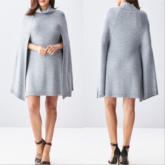 DRESS MINI SWEATER GRAY CAPE SWEATER DRESS - Picture 3 of 3